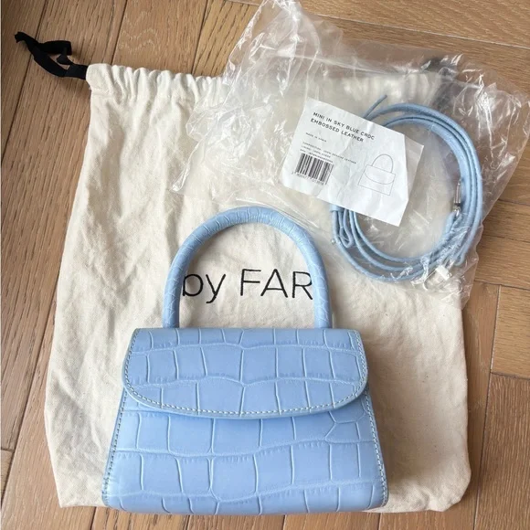 BY FAR Mini Sky Blue Croco Embossed Leather Bag